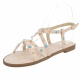 Beige sandalen met turquoise details en studs-Lorena_