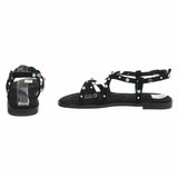 Zwarte sandalen met turquoise details en studs-Lorena_