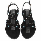 Zwarte sandalen met turquoise details en studs-Lorena_