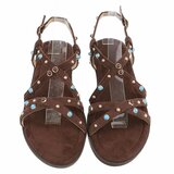 Bruine sandalen met turquoise details en studs-Lorena_