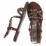 Bruine sandalen met turquoise details en studs-Lorena_