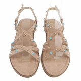 Kaki sandalen met turquoise details en studs-Lorena_