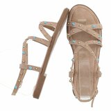 Kaki sandalen met turquoise details en studs-Lorena_