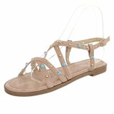 Kaki sandalen met turquoise details en studs-Lorena_