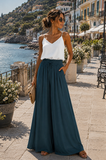 Teal blauwe broek in satin_