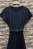 Donker blauwe plissé maxi jurk met ceintuur_