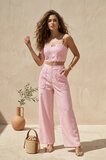 Roze kanten co-ord set met crop top en wide leg broek_