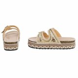 Beige boho luxe plateau slippers met parels en strass-Aviva_