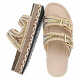Beige boho luxe plateau slippers met parels en strass-Aviva_
