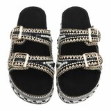 Boho zwarte luxe plateau slippers met parels en strass-Aviva_