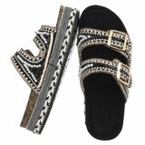 Boho zwarte luxe plateau slippers met parels en strass-Aviva_