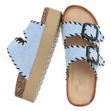 Lichtblauwe plateau slippers met dubbele gesp-Dita_