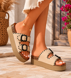 Beige plateau slippers met dubbele gesp-Dita_