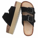 Zwarte plateau slippers met dubbele gesp-Dita_