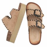 Kaki plateau slippers met dubbele gesp-Dita_