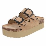 Kaki plateau slippers met dubbele gesp-Dita_