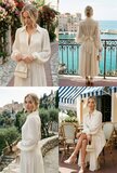 Luxe lange hemdjurk in crème met strikceintuur – elegante resort chic stijl_