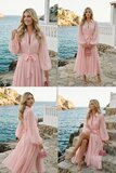 Luxe lange hemdjurk in roze met strikceintuur – elegante resort chic stijl_