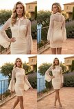 Luxe kanten mini jurk in crème met transparante mouwen – elegante avondlook_