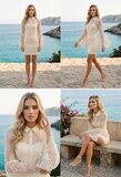 Luxe kanten mini jurk in crème met transparante mouwen – elegante avondlook_