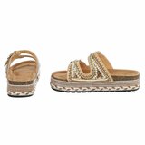 Boho camel luxe plateau slippers met parels en strass-Aviva_