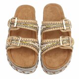 Boho camel luxe plateau slippers met parels en strass-Aviva_
