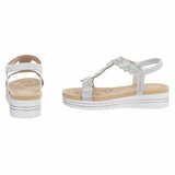 Zilveren plateau sandalen met strass en elastische hielband-Helma_