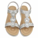 Zilveren plateau sandalen met strass en elastische hielband-Helma_