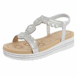 Zilveren plateau sandalen met strass en elastische hielband-Helma_
