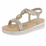 Gouden plateau sandalen met strass en elastische hielband-Helma_