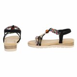 Sandales noires pour femme à brides tressées et perles décoratives-Bonita_