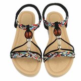 Sandales noires pour femme à brides tressées et perles décoratives-Bonita_