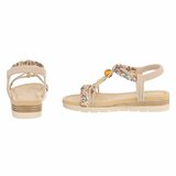 Beige damessandalen met gevlochten bandjes en sierparels-Bonita_