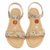 Beige damessandalen met gevlochten bandjes en sierparels-Bonita_