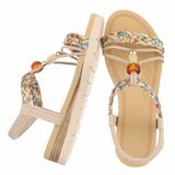 Beige damessandalen met gevlochten bandjes en sierparels-Bonita_