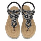 Zwarte plateau sandalen met strass en elastische hielband-Samira_
