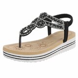 Zwarte plateau sandalen met strass en elastische hielband-Samira_