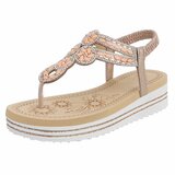 Champagne plateau sandalen met strass en elastische hielband-Samira_