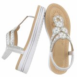 Zilveren plateau sandalen met strass en elastische hielband-Samira_
