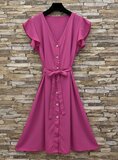 Zachte lyocell jurk met strikceintuur fuchsia_
