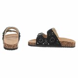 Zwarte dames slippers met pareldetails en gespen-Corry_