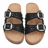 Zwarte dames slippers met pareldetails en gespen-Corry_