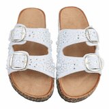 Witte dames slippers met pareldetails en gespen-Corry_