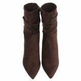 Bruine suede enkellaarzen met hak en spitse neus-Gazal_