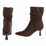Bruine suede enkellaarzen met hak en spitse neus-Gazal_