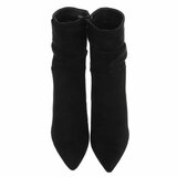 Zwarte suede enkellaarzen met hak en spitse neus-Gazal_