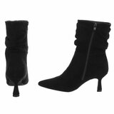 Zwarte suede enkellaarzen met hak en spitse neus-Gazal_