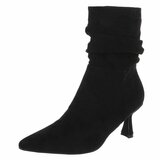 Zwarte suede enkellaarzen met hak en spitse neus-Gazal_