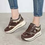 Bruine sneakers met plateauzool en glitteraccenten-Ursula_