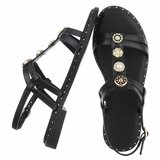 Zwarte sandalen met sierstenen en pareldetails-Kristy_